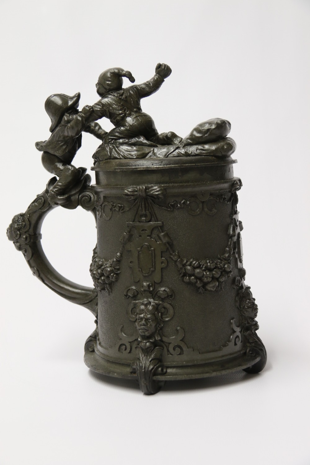 A rare German 19th C historical military commemorative pewter stein View V