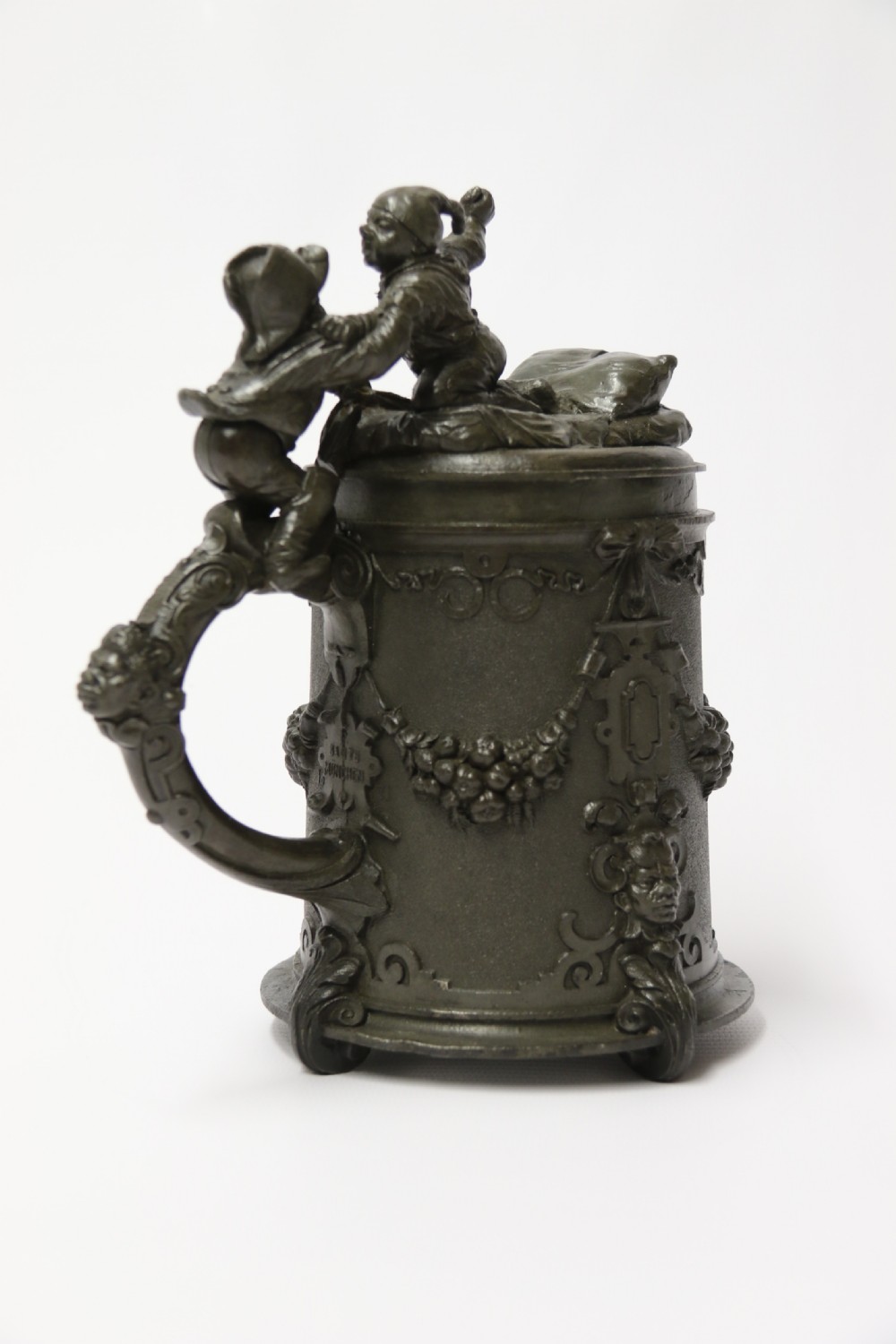 A rare German 19th C historical military commemorative pewter stein View VI