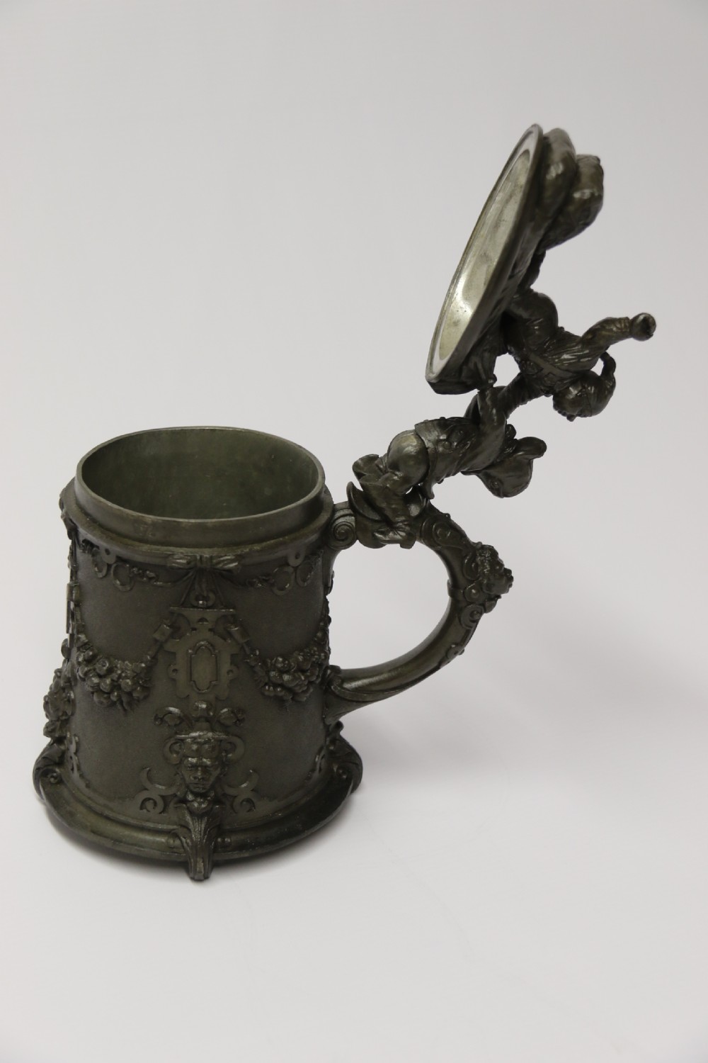 A rare German 19th C historical military commemorative pewter stein View XI