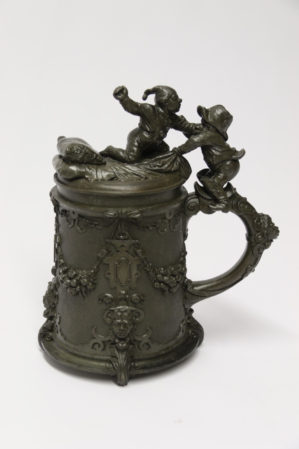 A rare German 19th C historical military commemorative pewter stein View XV