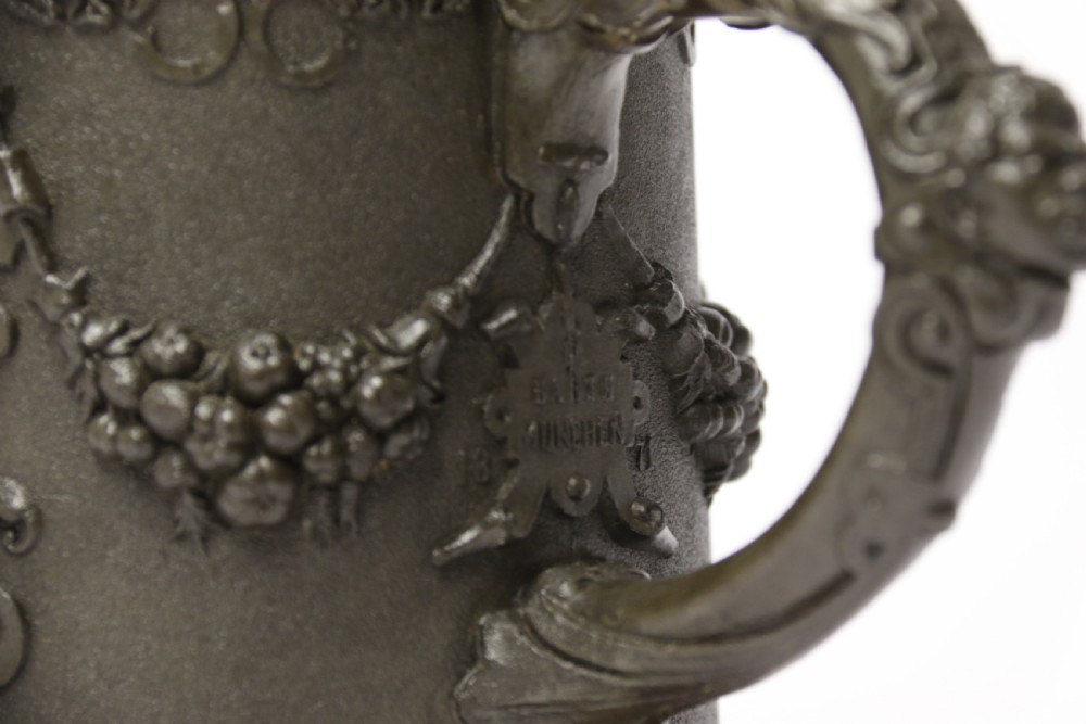 A rare German 19th C historical military commemorative pewter stein View XVI
