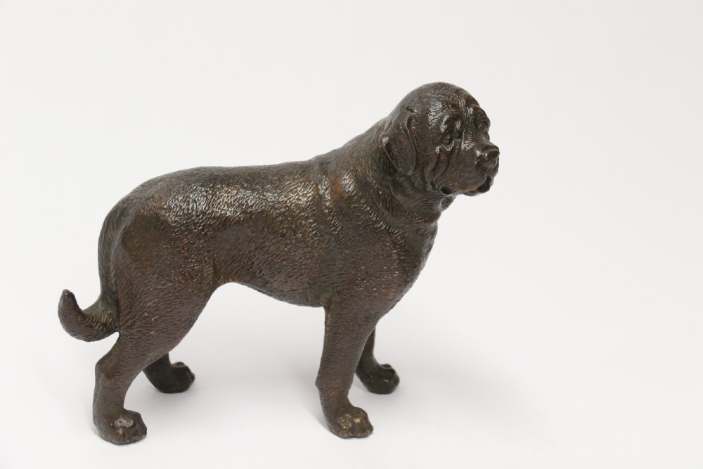 An early 20th century bronze study of a bullmastiff dog. View VIII