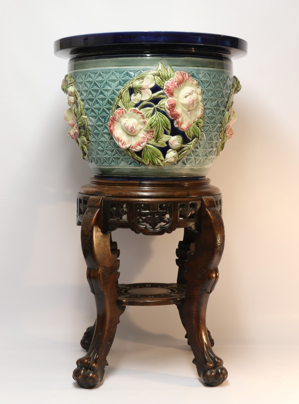 A fine French pottery Jardiniere with original stand  