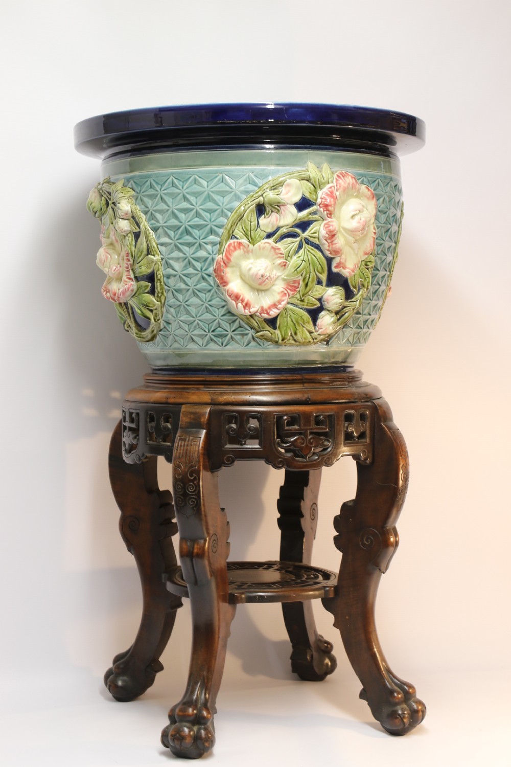 A fine French pottery Jardiniere with original stand   View II