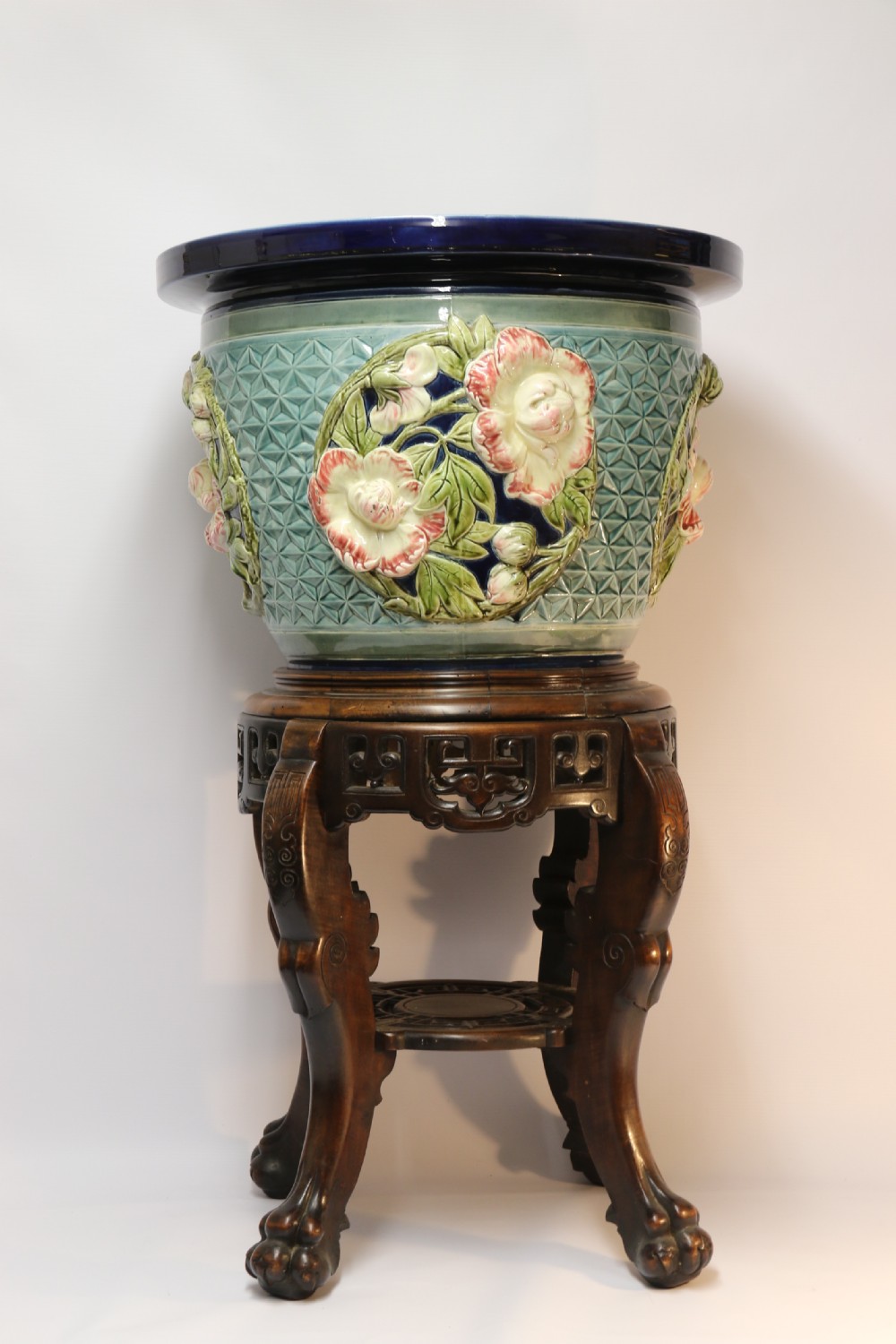 A fine French pottery Jardiniere with original stand   View IV