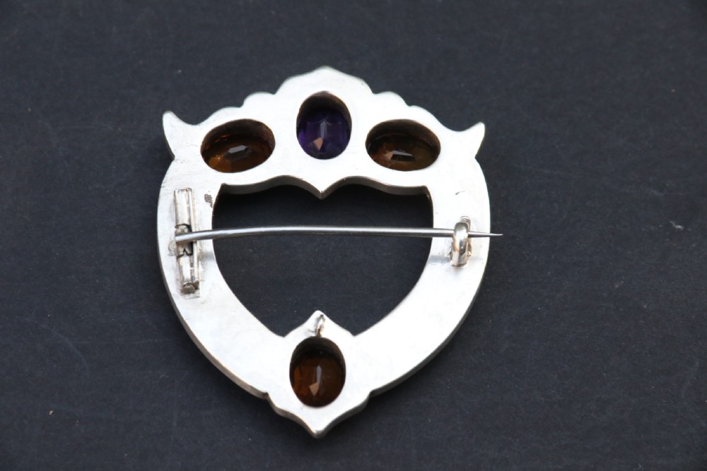 An antique Victorian Scottish silver agate Cairngorm and amethyst broach View IV