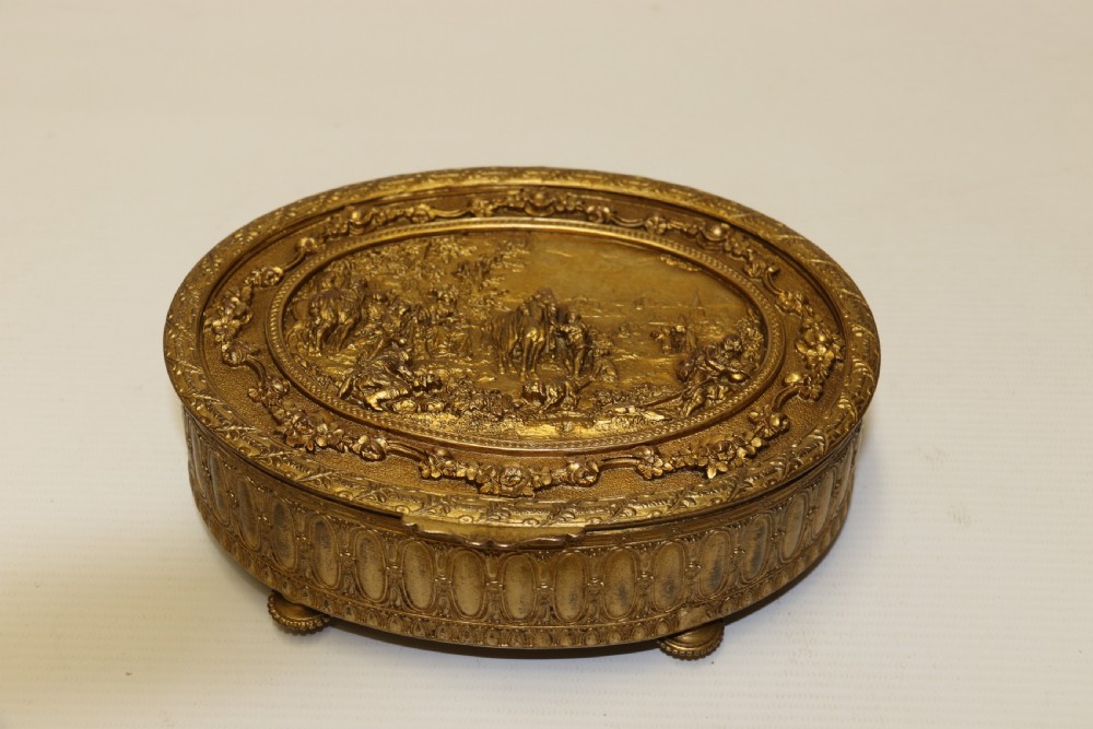 Antique 19th C French gilt brass jewellery casket View II