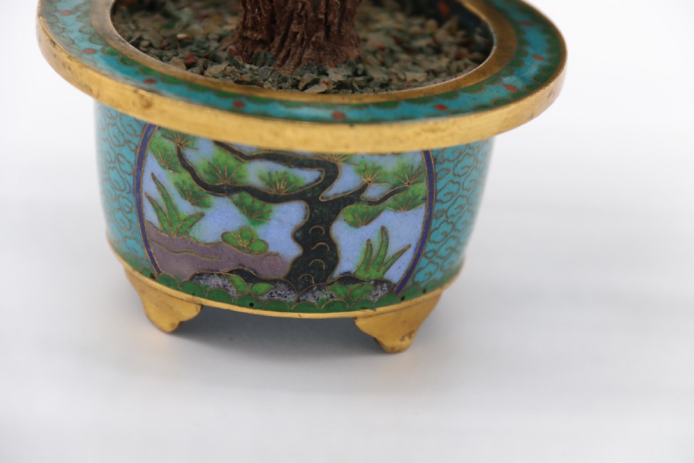superb Chinese carved hardstone and cloisonne model of a potted peony tree View VIII