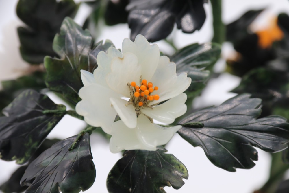 superb Chinese carved hardstone and cloisonne model of a potted peony tree View XVI