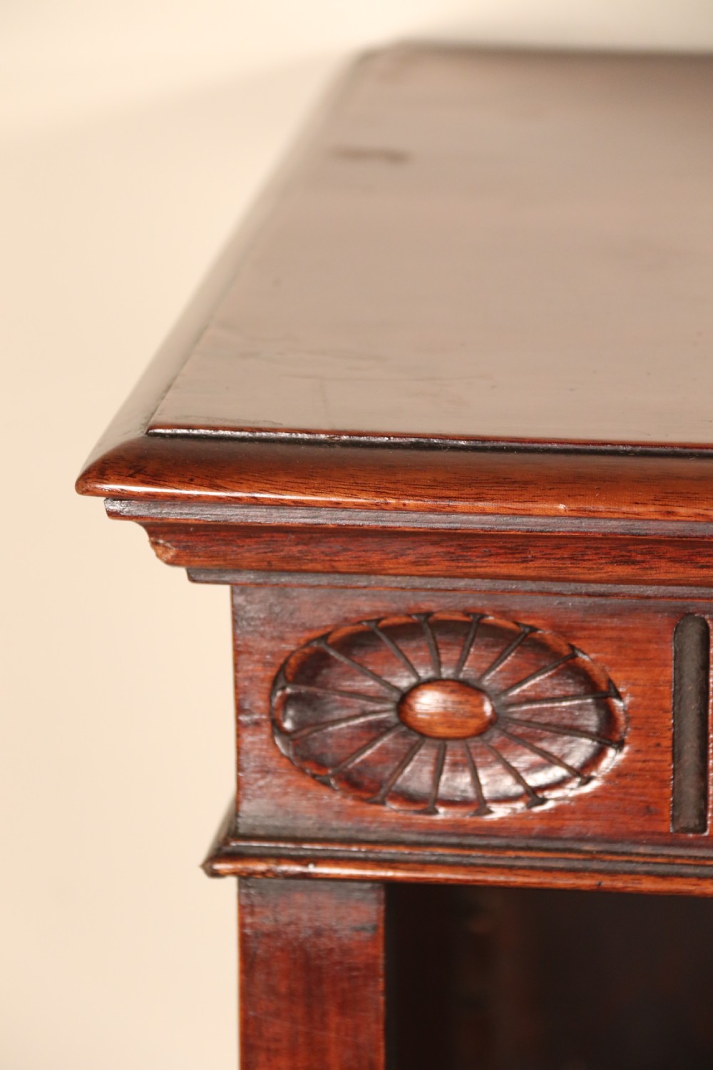 An Edwardian mahogany bookcase with open fully adjustable shelves View IX