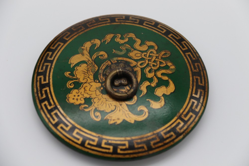 A decorative Chinese papier mache lacquered and hand painted lidded pot 

 View XII