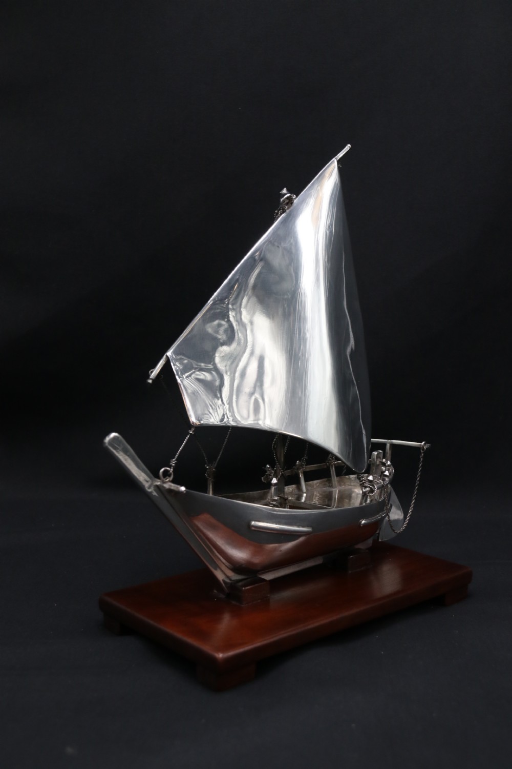 A finely made scale model of a Middle Eastern sailing boat in silver View III