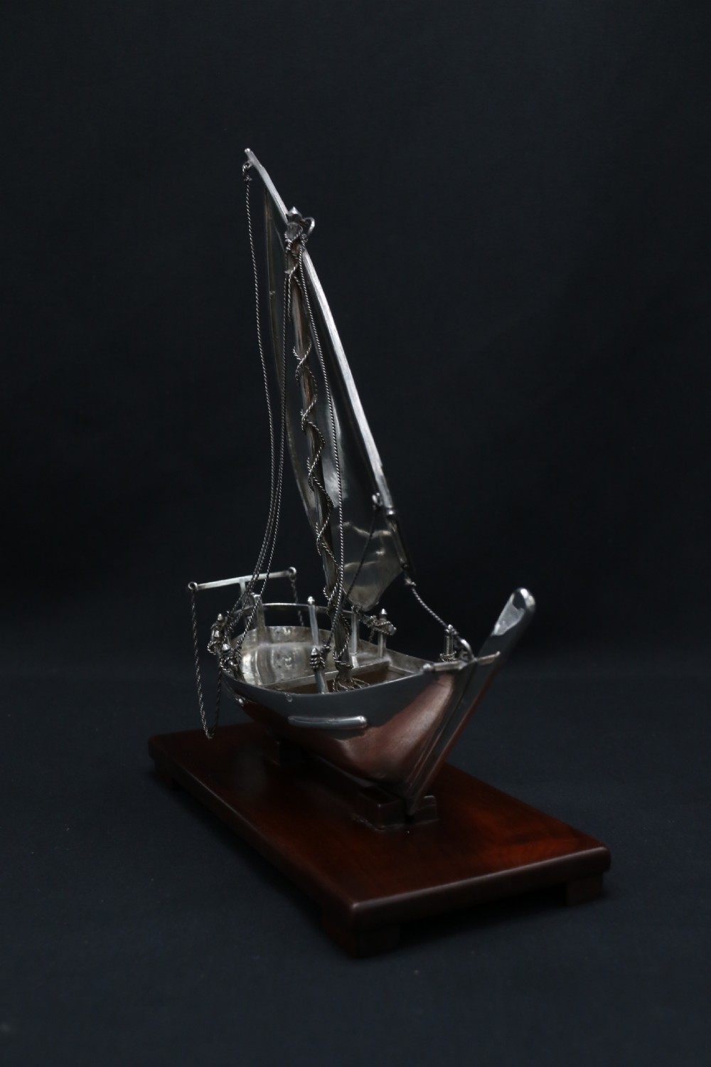 A finely made scale model of a Middle Eastern sailing boat in silver View V