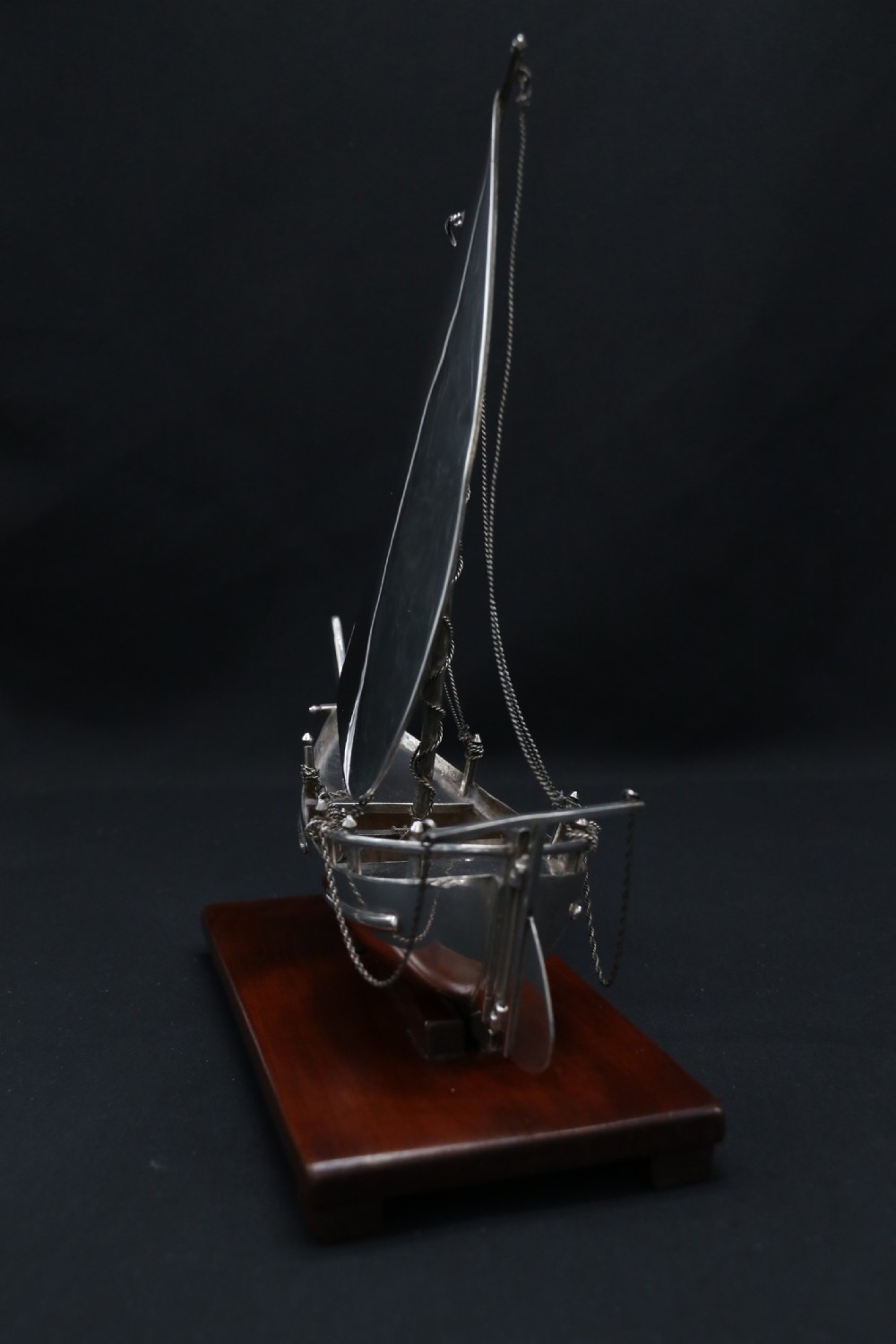 A finely made scale model of a Middle Eastern sailing boat in silver View VII