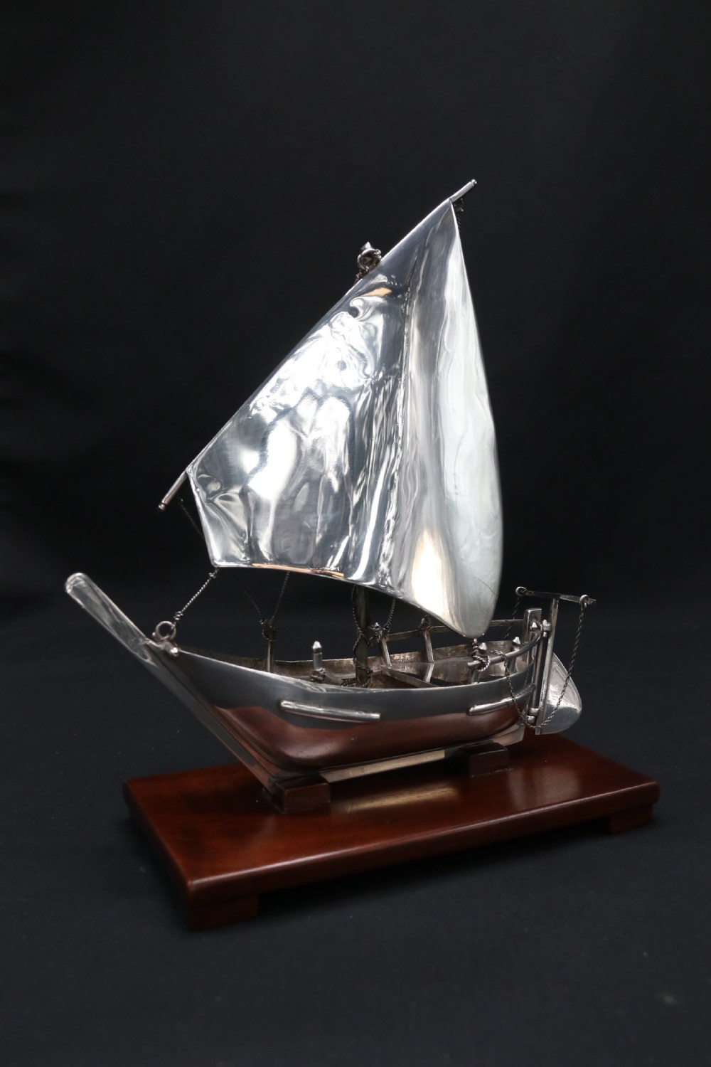 A finely made scale model of a Middle Eastern sailing boat in silver View IX