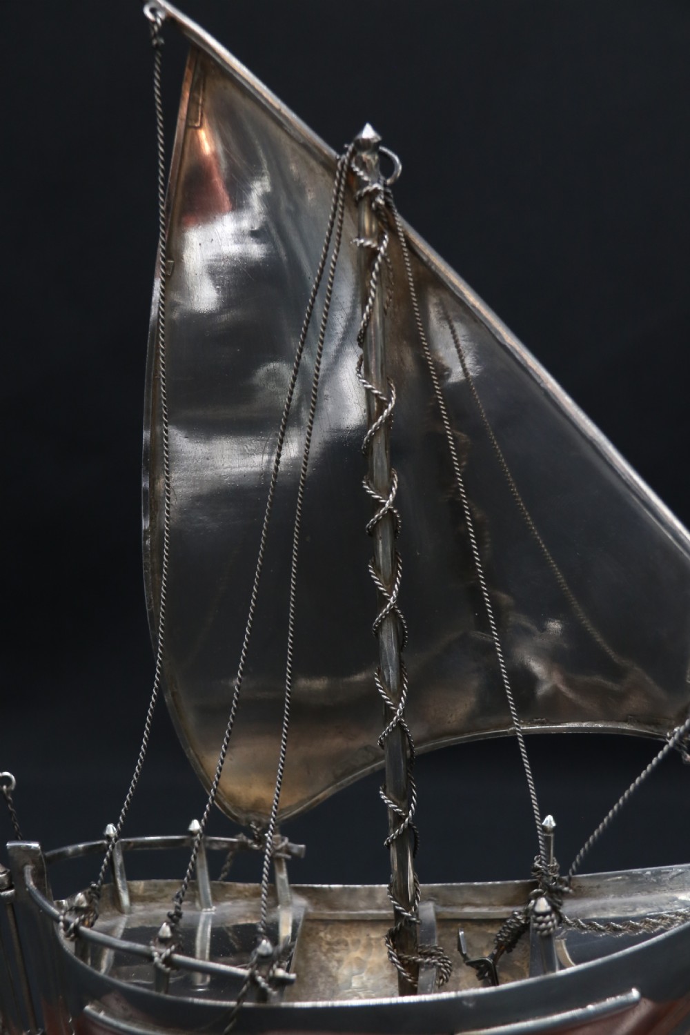 A finely made scale model of a Middle Eastern sailing boat in silver View X