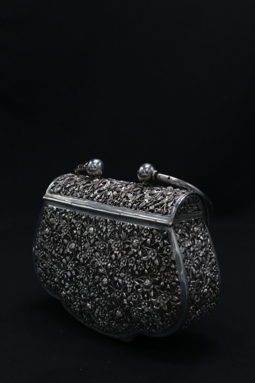 A decorative Chinese hand decorated copper and silver plated handbag, circa 1910  View II