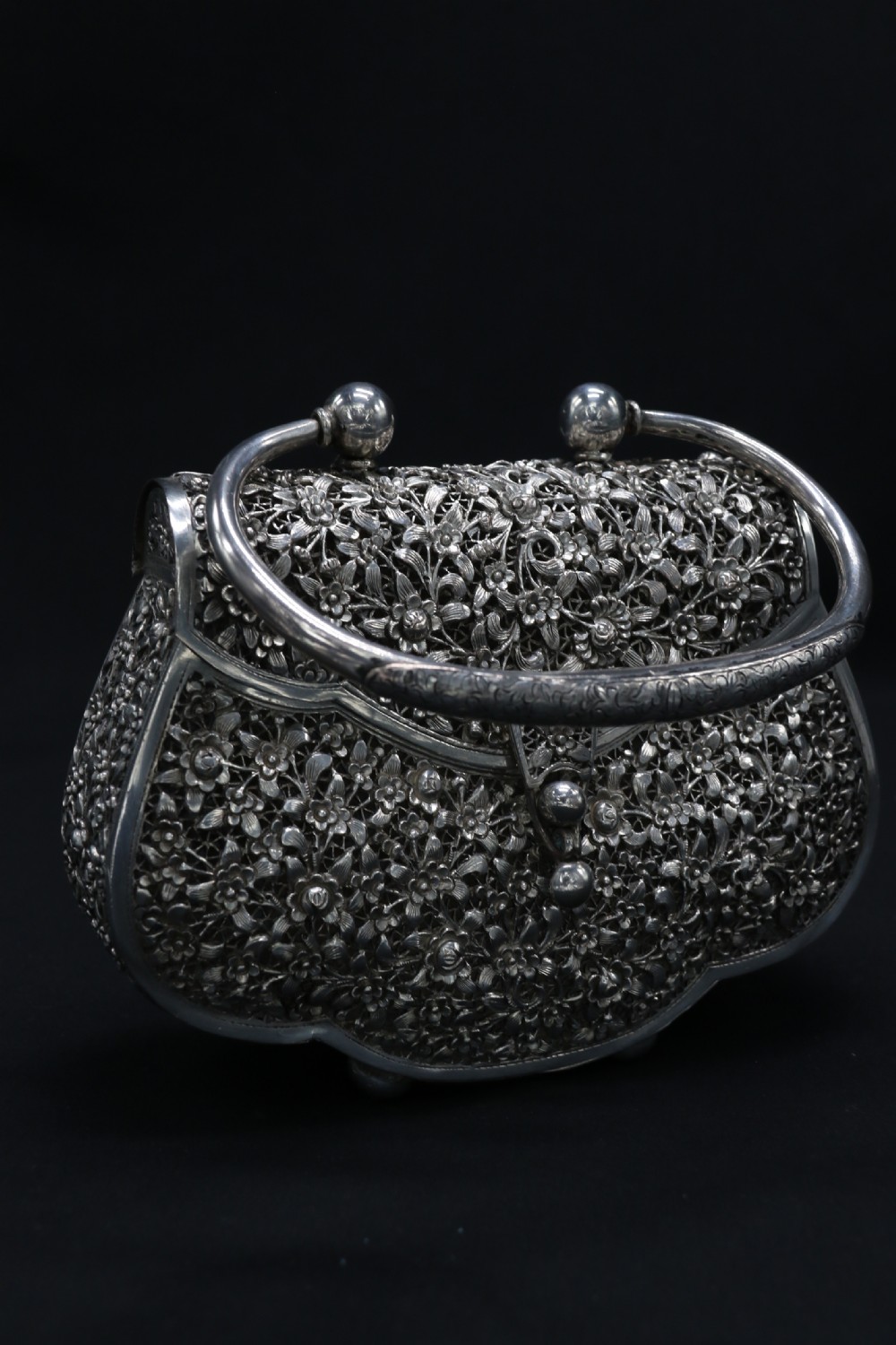 A decorative Chinese hand decorated copper and silver plated handbag, circa 1910  View IV