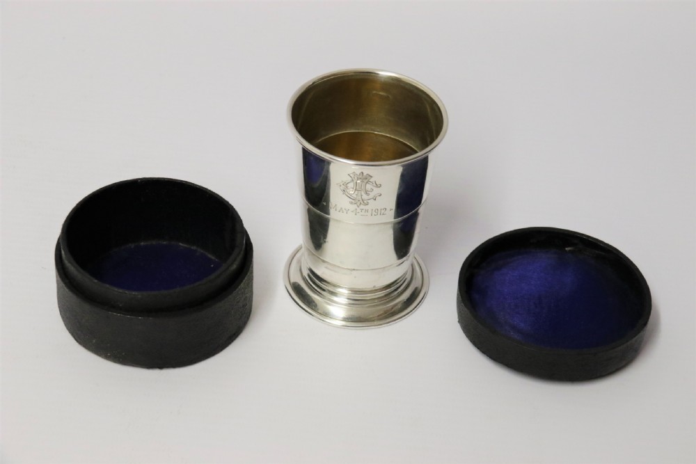 An English silver folding hunting cup Circa 1912