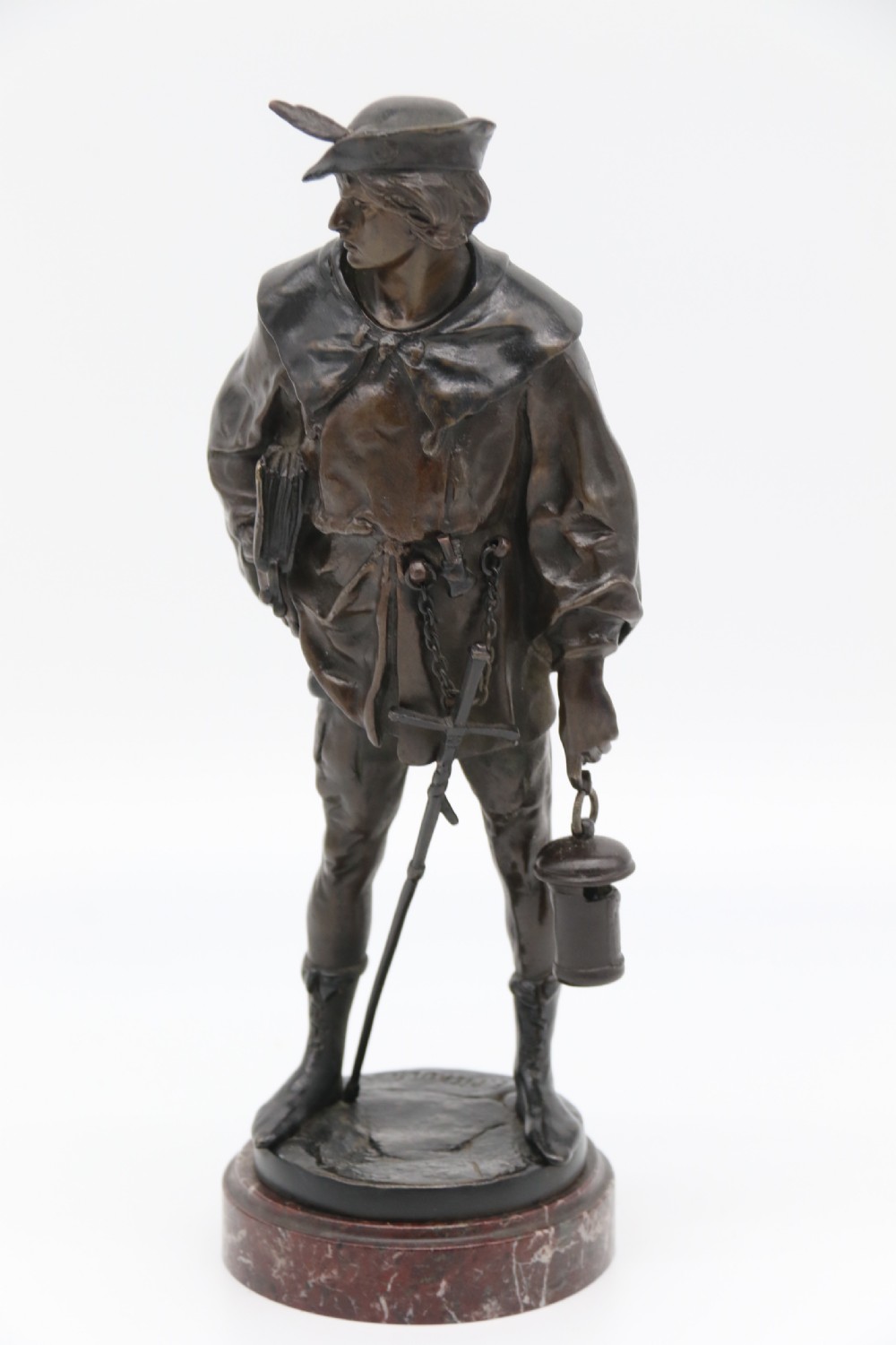 A fine bronze study of a medieval young man by Emile Picault. View II