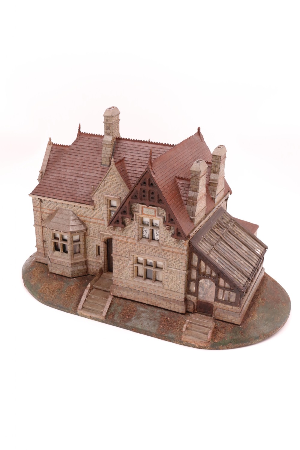 An exceptional Victorian scale model of a Gothic stone house with a glass house diorama  View II