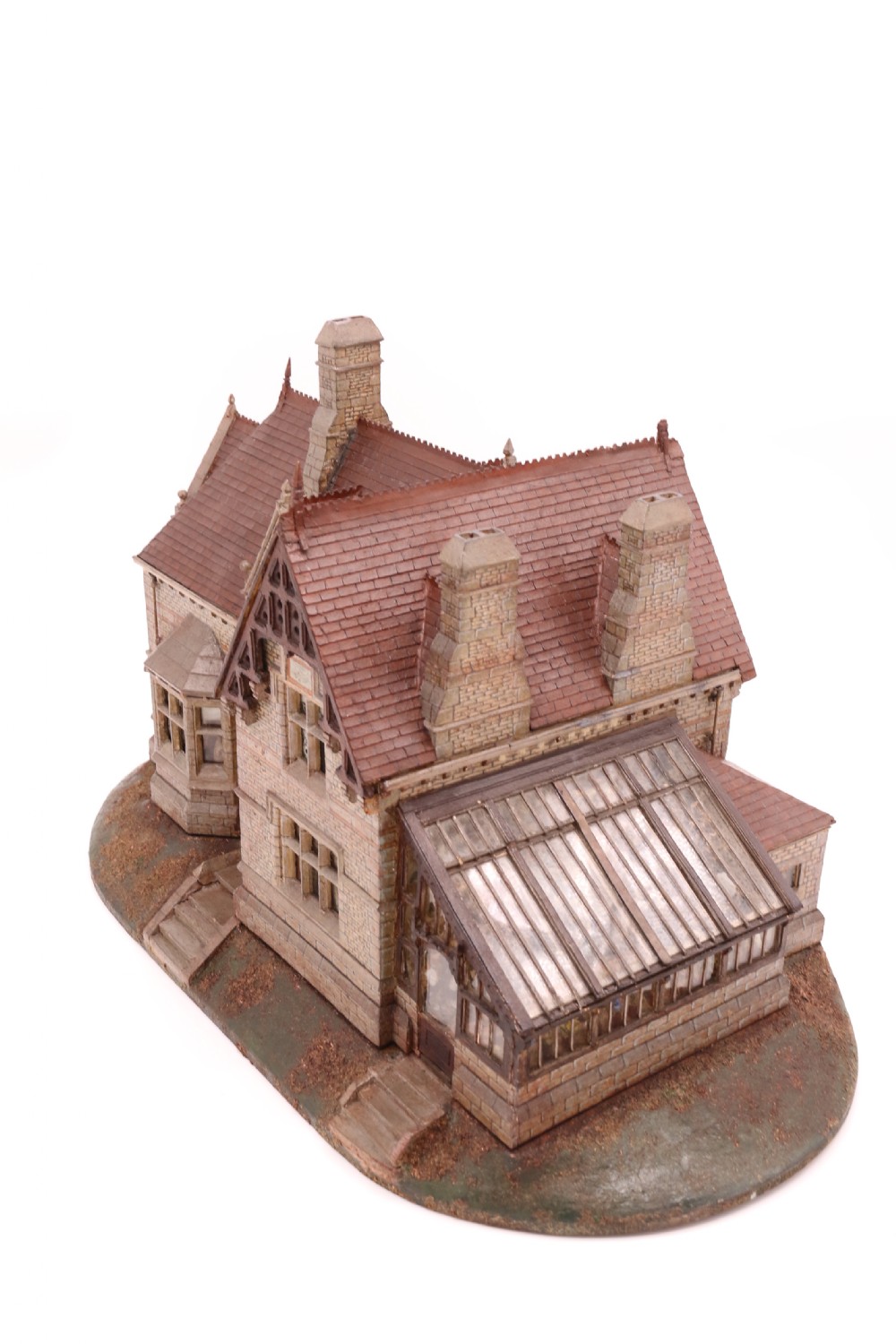 An exceptional Victorian scale model of a Gothic stone house with a glass house diorama  View III