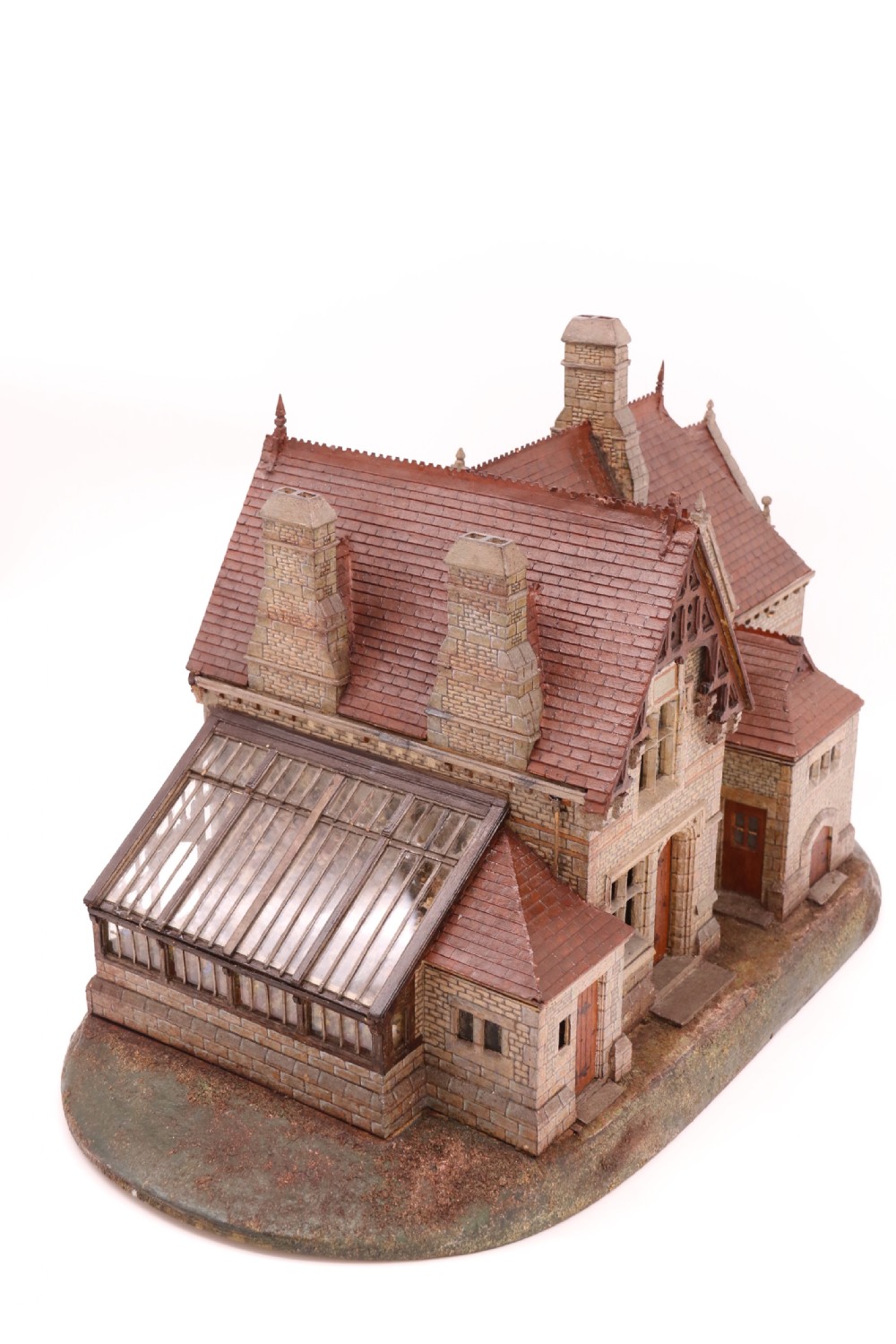 An exceptional Victorian scale model of a Gothic stone house with a glass house diorama  View IV