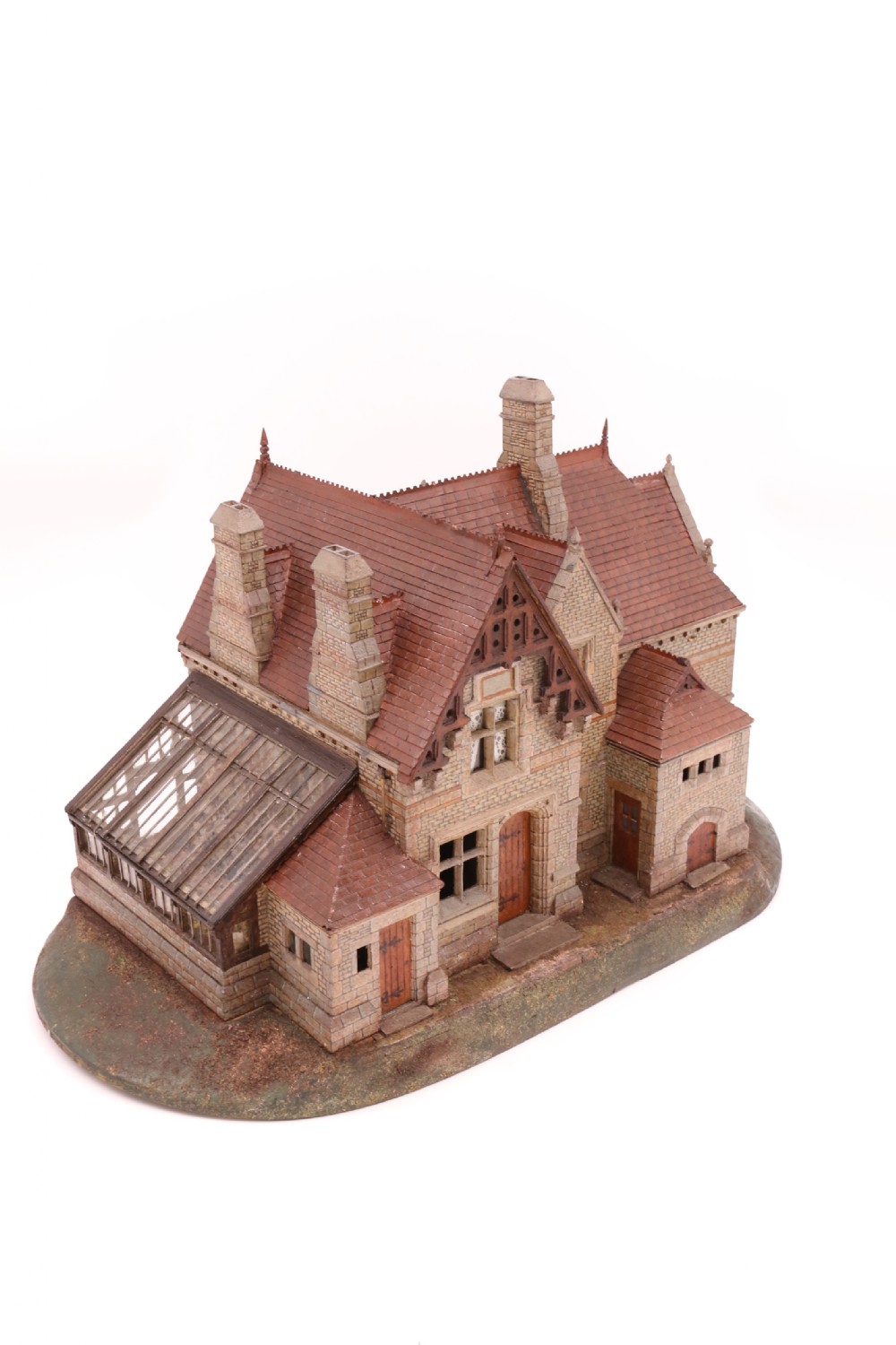 An exceptional Victorian scale model of a Gothic stone house with a glass house diorama  View V