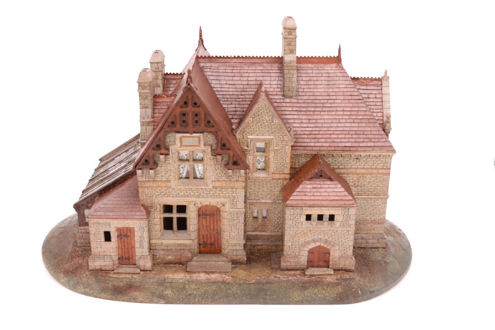 An exceptional Victorian scale model of a Gothic stone house with a glass house diorama  View VI