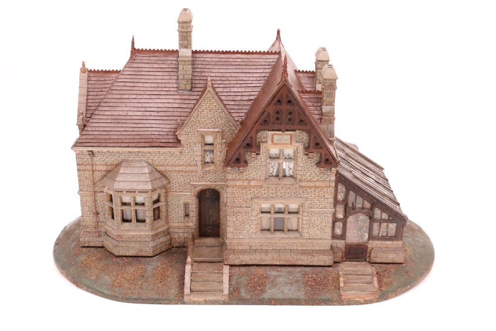 An exceptional Victorian scale model of a Gothic stone house with a glass house diorama  View XV