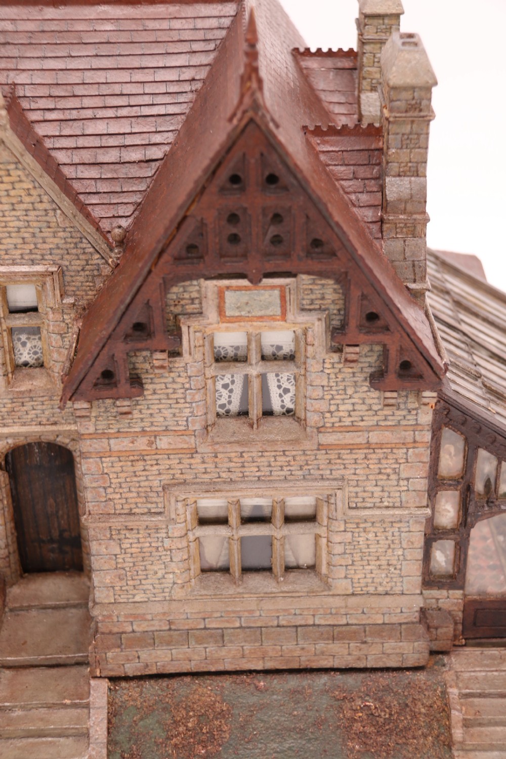 An exceptional Victorian scale model of a Gothic stone house with a glass house diorama  View XVII