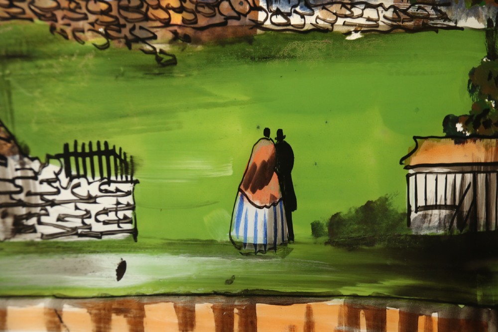 A rare reverse painting on glass of an early English gas balloon flight, circa 1830 View VI