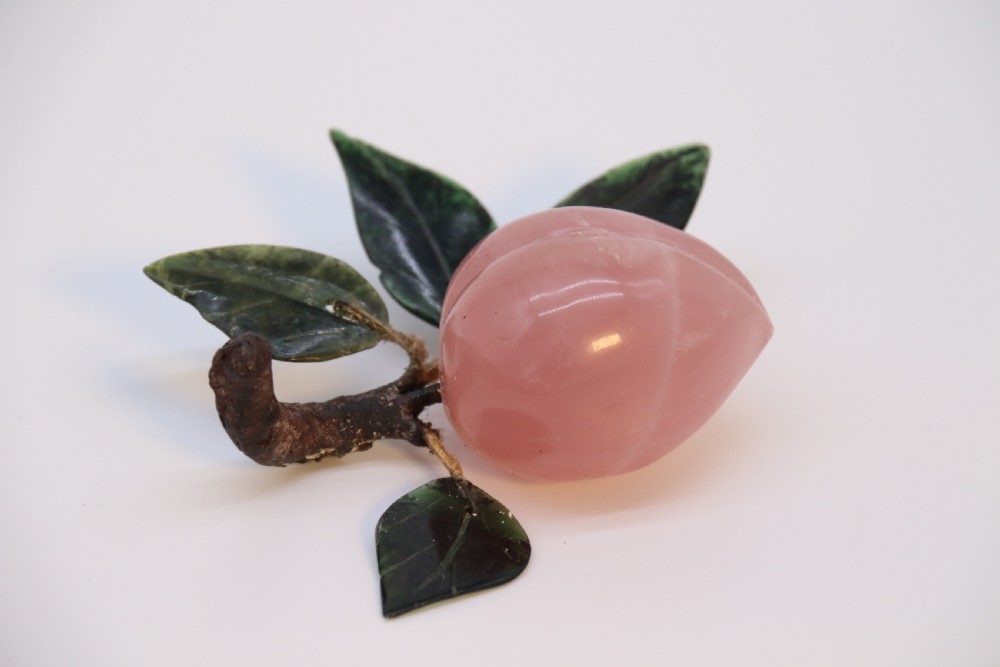 A Chinese hardstone collection of fruit together with a carved alabaster leaf dish View XVI