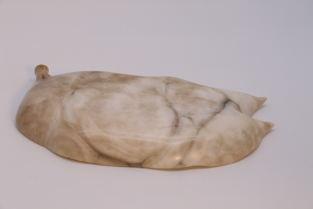 A Chinese hardstone collection of fruit together with a carved alabaster leaf dish View XVIII
