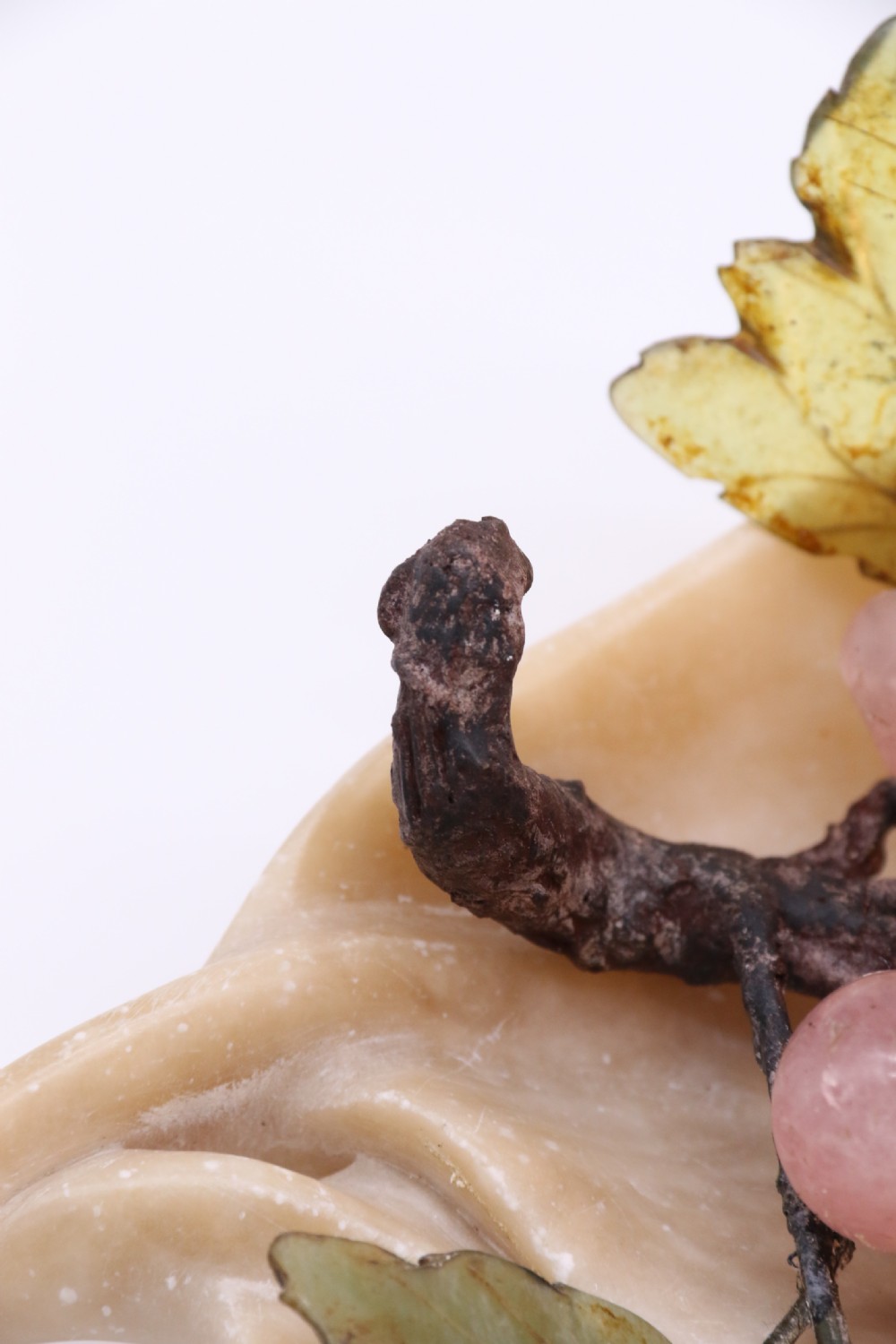 A Chinese hardstone collection of fruit together with a carved alabaster leaf dish View XIX