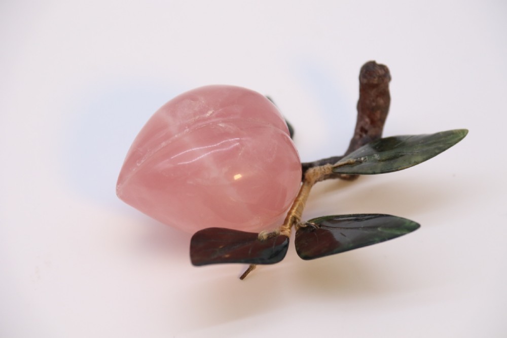 A Chinese hardstone collection of fruit together with a carved alabaster leaf dish View XX