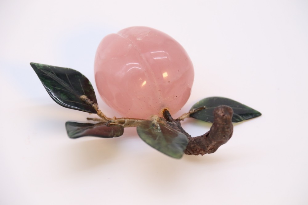 A Chinese hardstone collection of fruit together with a carved alabaster leaf dish View XXI