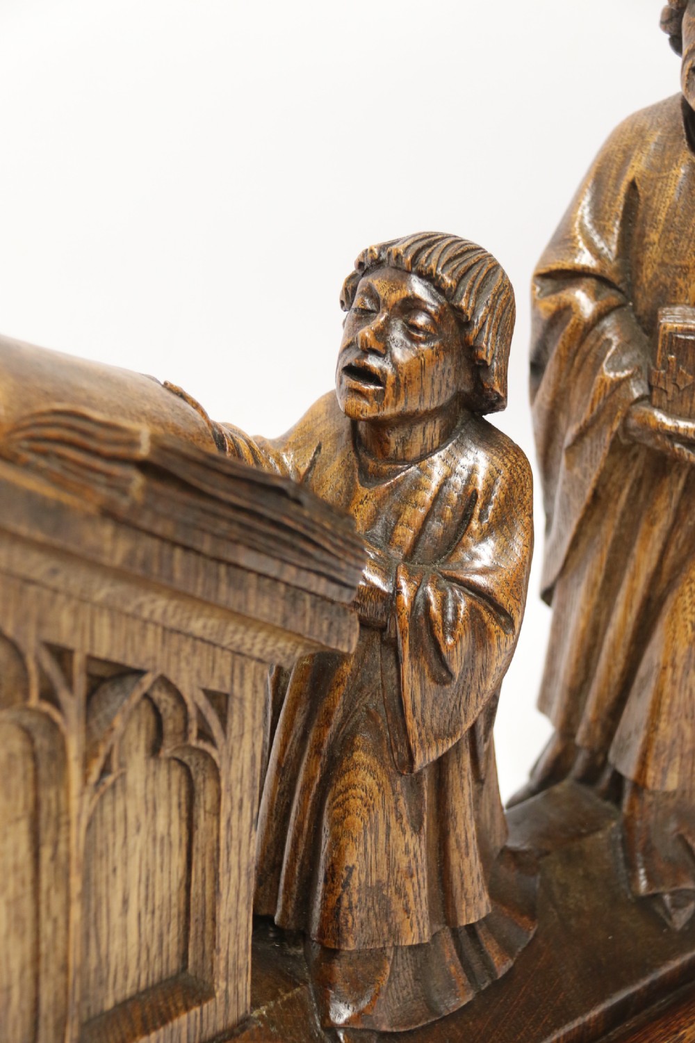 A Fine 19th century Arts and Crafts carved oak figure group of three monks. View XVI