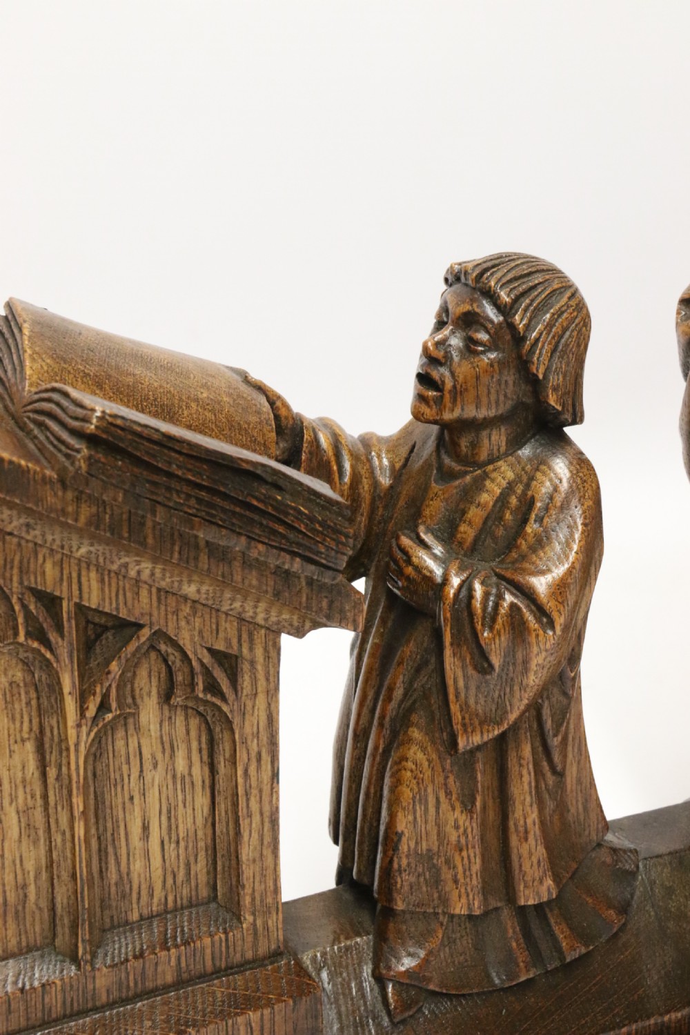 A Fine 19th century Arts and Crafts carved oak figure group of three monks. View XXVI