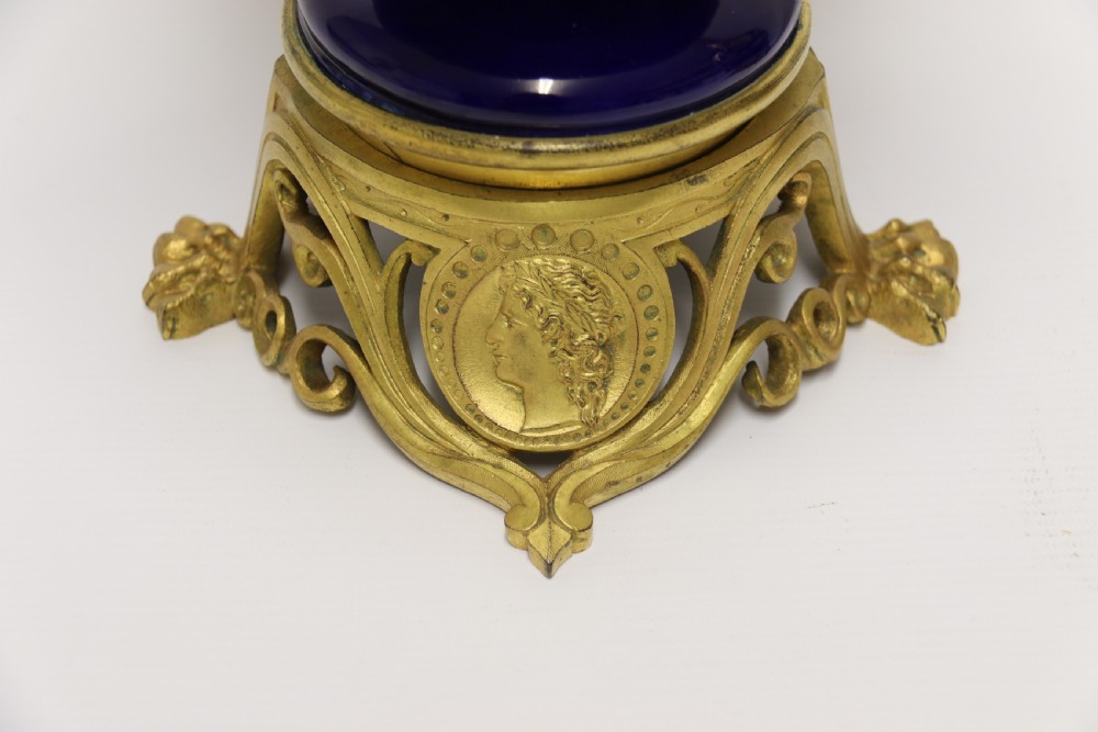 A superb pair of gilt bronze and pottery Aztec design vases/ urns View XIII