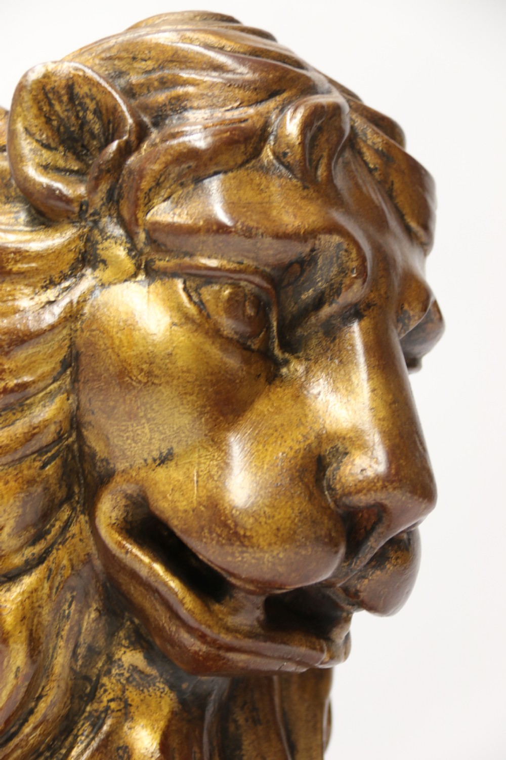 A most impressive 19th century pair of English carved gilt wood classical lions View VII