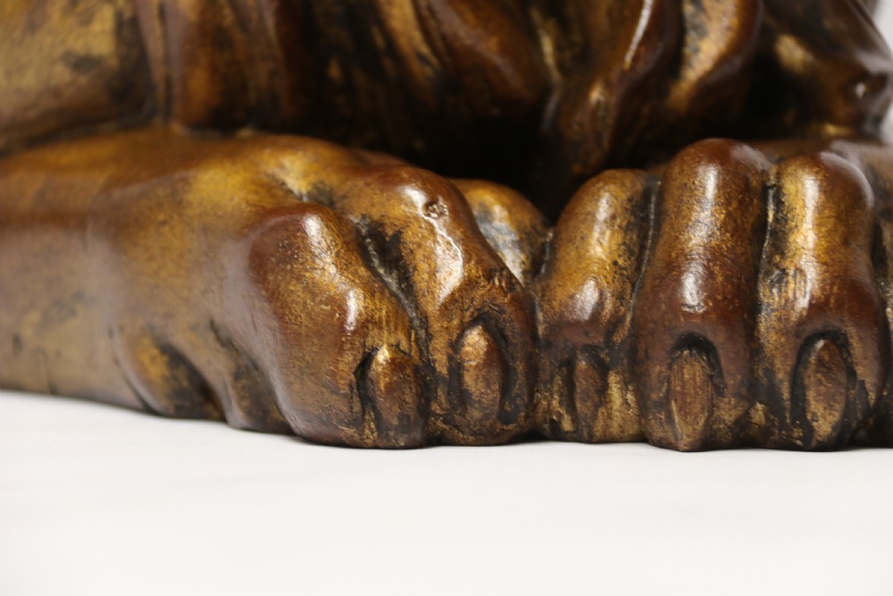A most impressive 19th century pair of English carved gilt wood classical lions View IX
