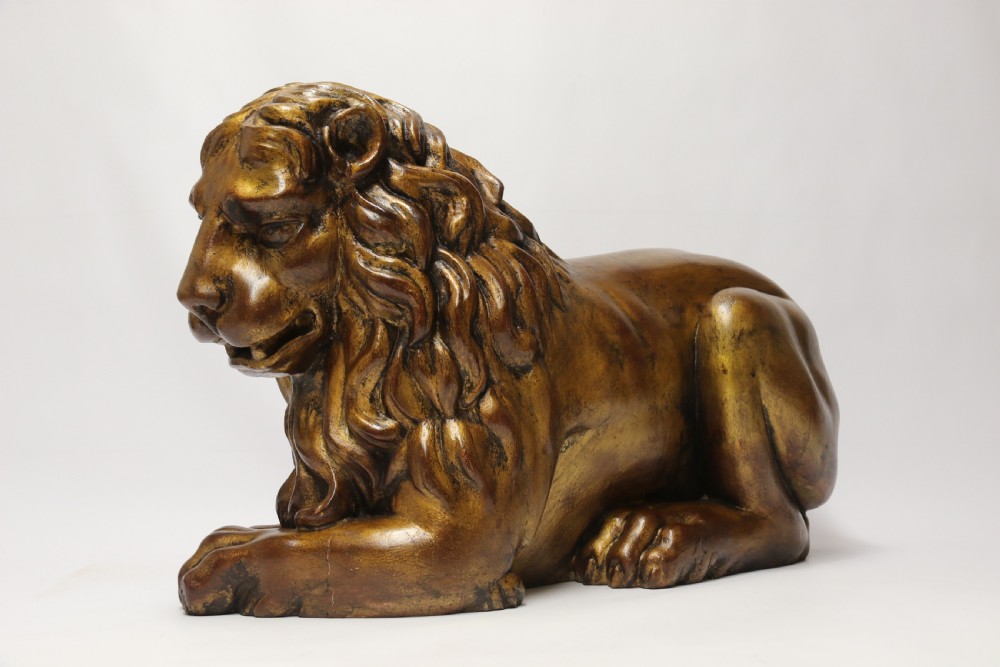 A most impressive 19th century pair of English carved gilt wood classical lions View XI