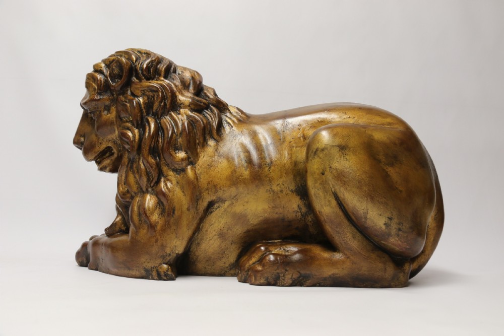 A most impressive 19th century pair of English carved gilt wood classical lions View XII