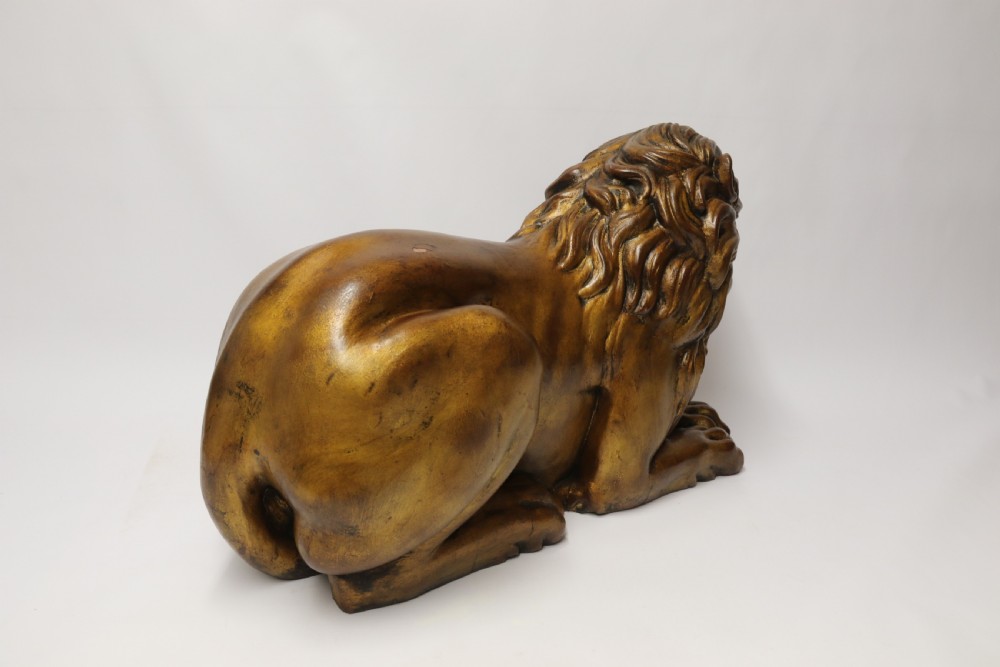 A most impressive 19th century pair of English carved gilt wood classical lions View XIV
