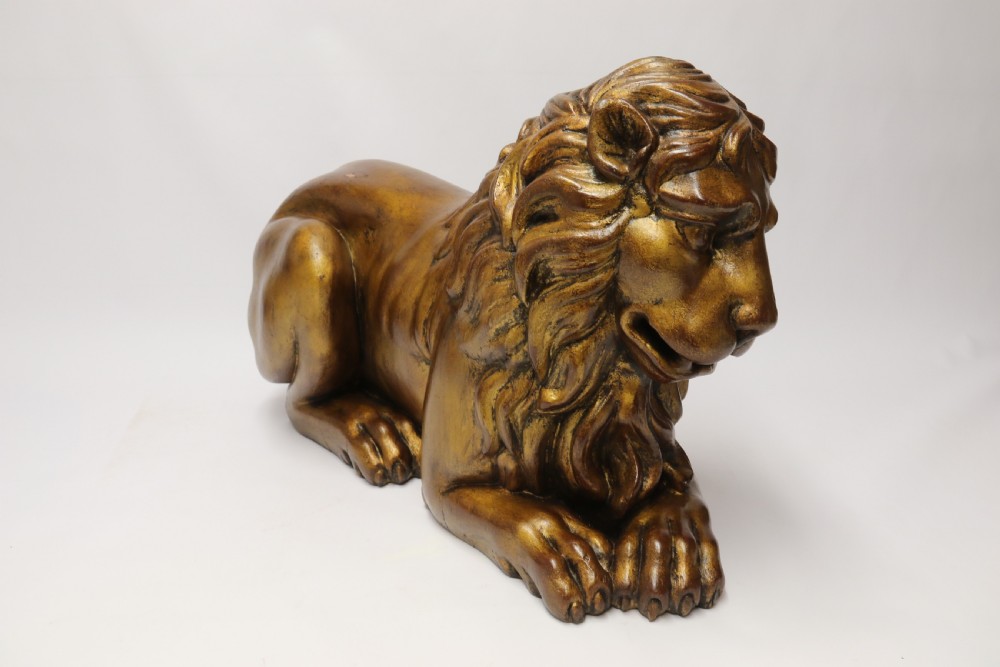 A most impressive 19th century pair of English carved gilt wood classical lions View XV