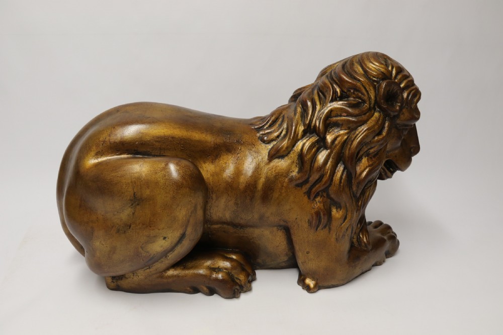A most impressive 19th century pair of English carved gilt wood classical lions View XVI