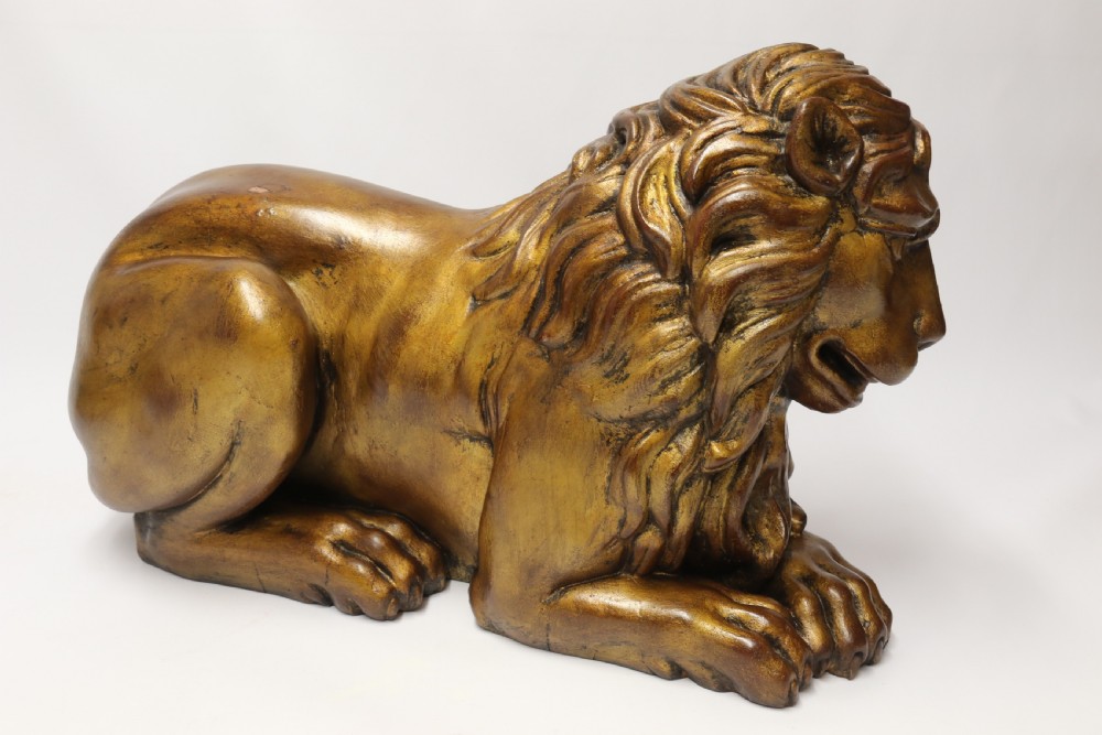 A most impressive 19th century pair of English carved gilt wood classical lions View XVII