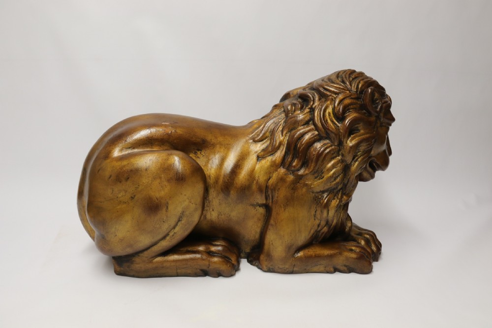 A most impressive 19th century pair of English carved gilt wood classical lions View XVIII
