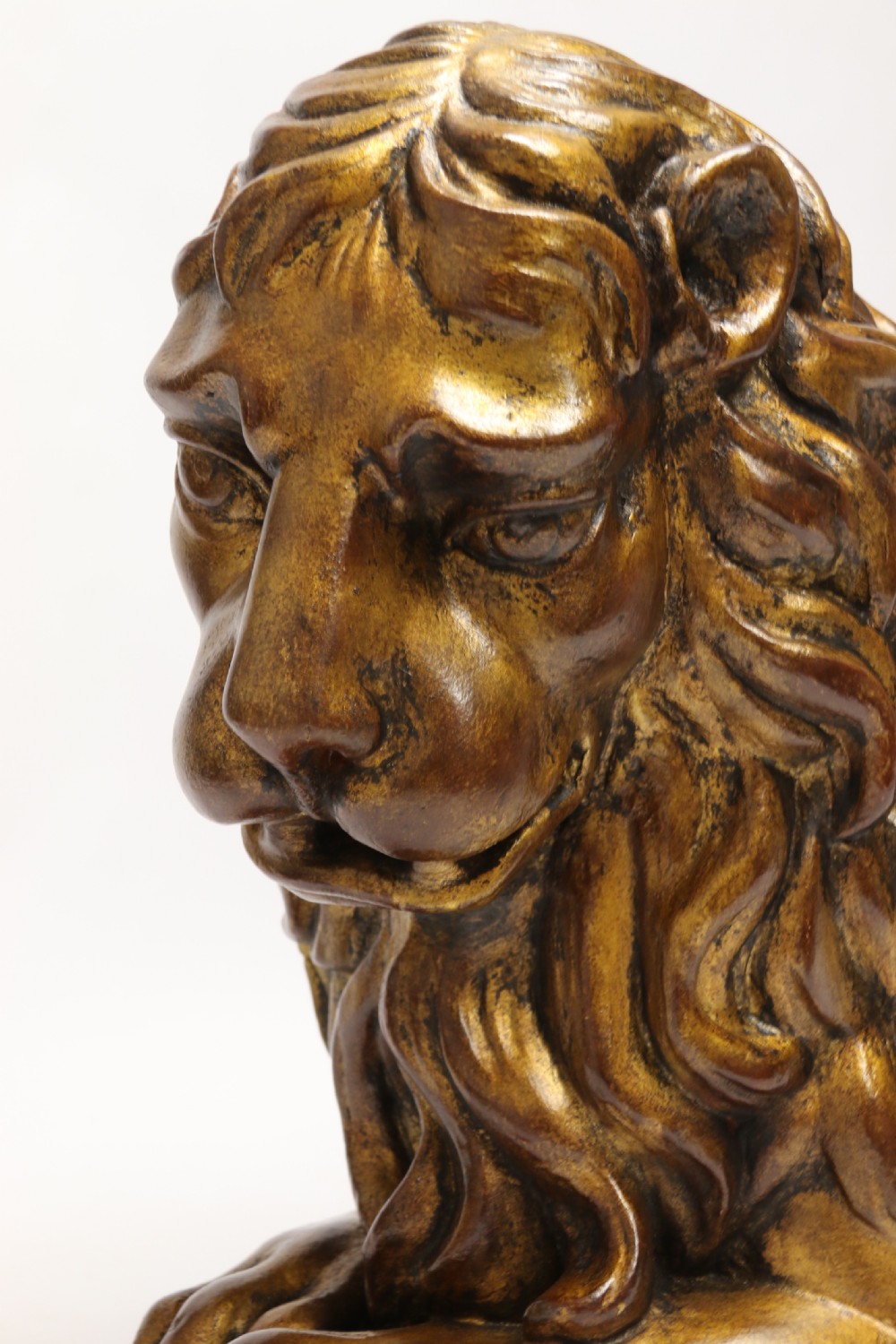 A most impressive 19th century pair of English carved gilt wood classical lions View XXI